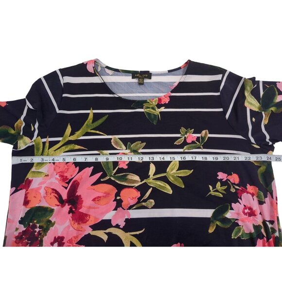 Melissa Paige Tunic Top Women 1X Black White Floral Stretch Pullover Asymmetric - Picture 7 of 7
